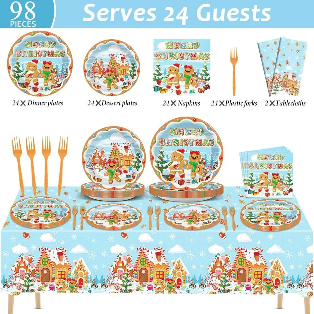 Cute Gingerbread Christmas Tableware Complete for 24 Guests' Delightful Dining